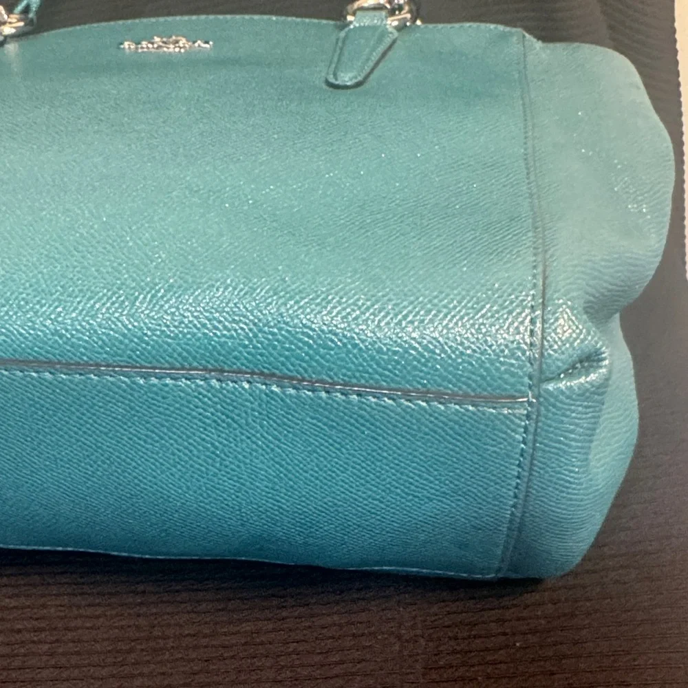 Coach Teal Leather Tote Bag - Picture 3 of 14